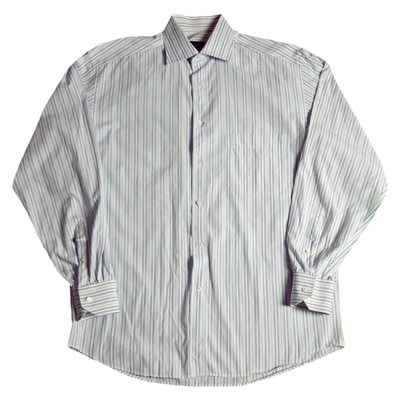 Canali Mens Striped Dress Shirt Neck Size 16 Blue - Picture 2 of 6